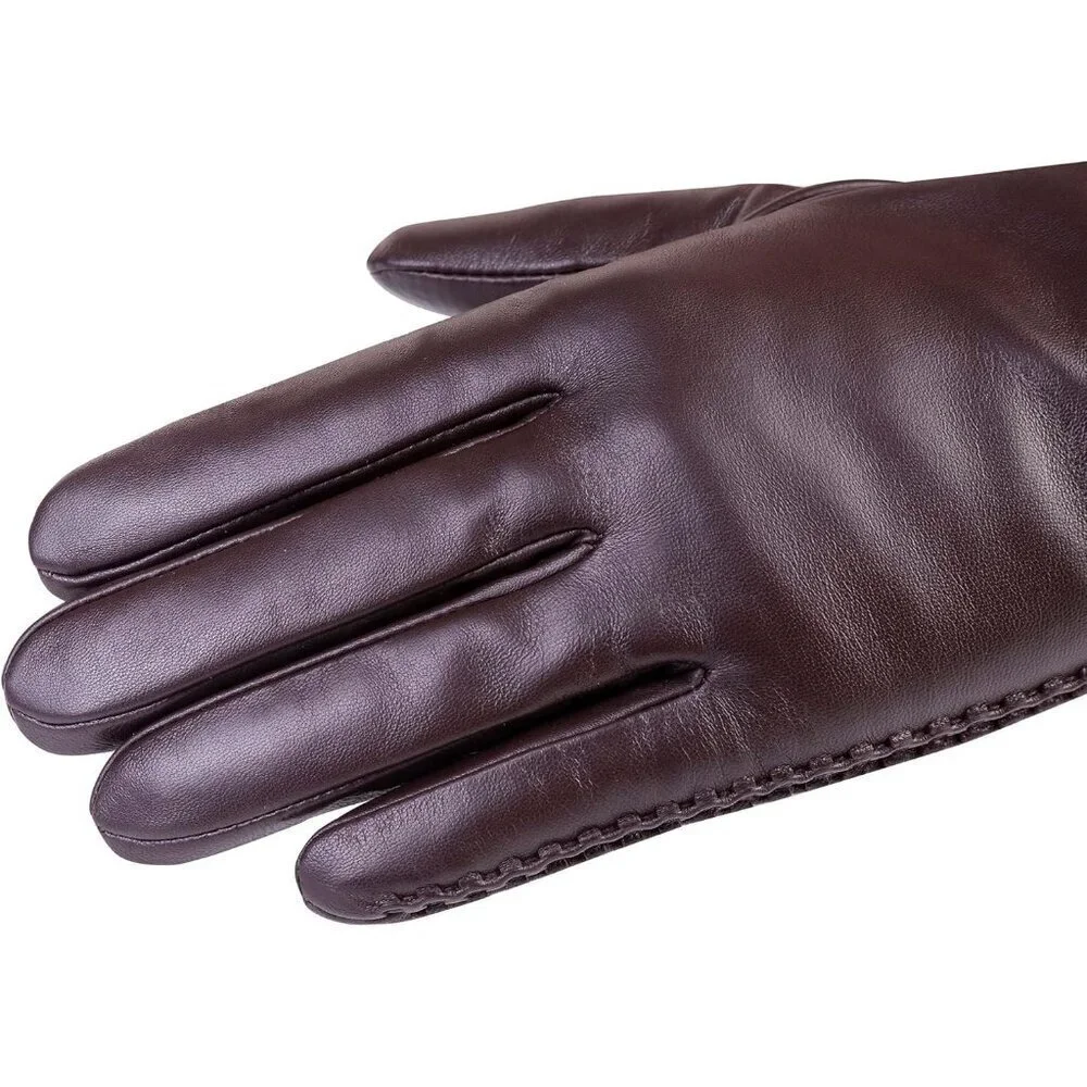 Women's Genuine Sheepskin Leather Gloves Winter Warm  Driving Dress Gloves Brown